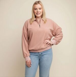 KORI NWT Ribbed Quarter-Zip Pullover - Mauve Dusty Pink - XL